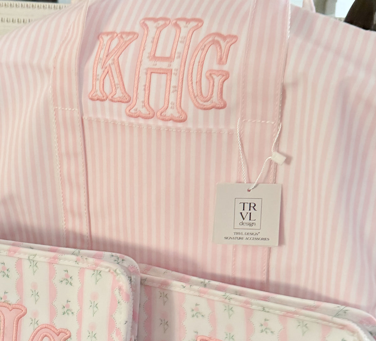 Weekender Duffle in Pimlico Stripe with Pink Swiss Dot & Fishtail Applique