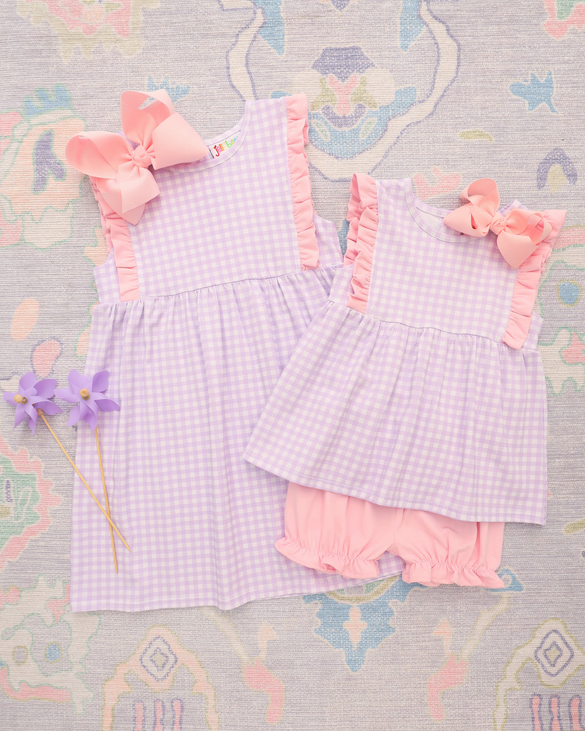 Evie Bloomer Set- Lavender Gingham with Light Pink