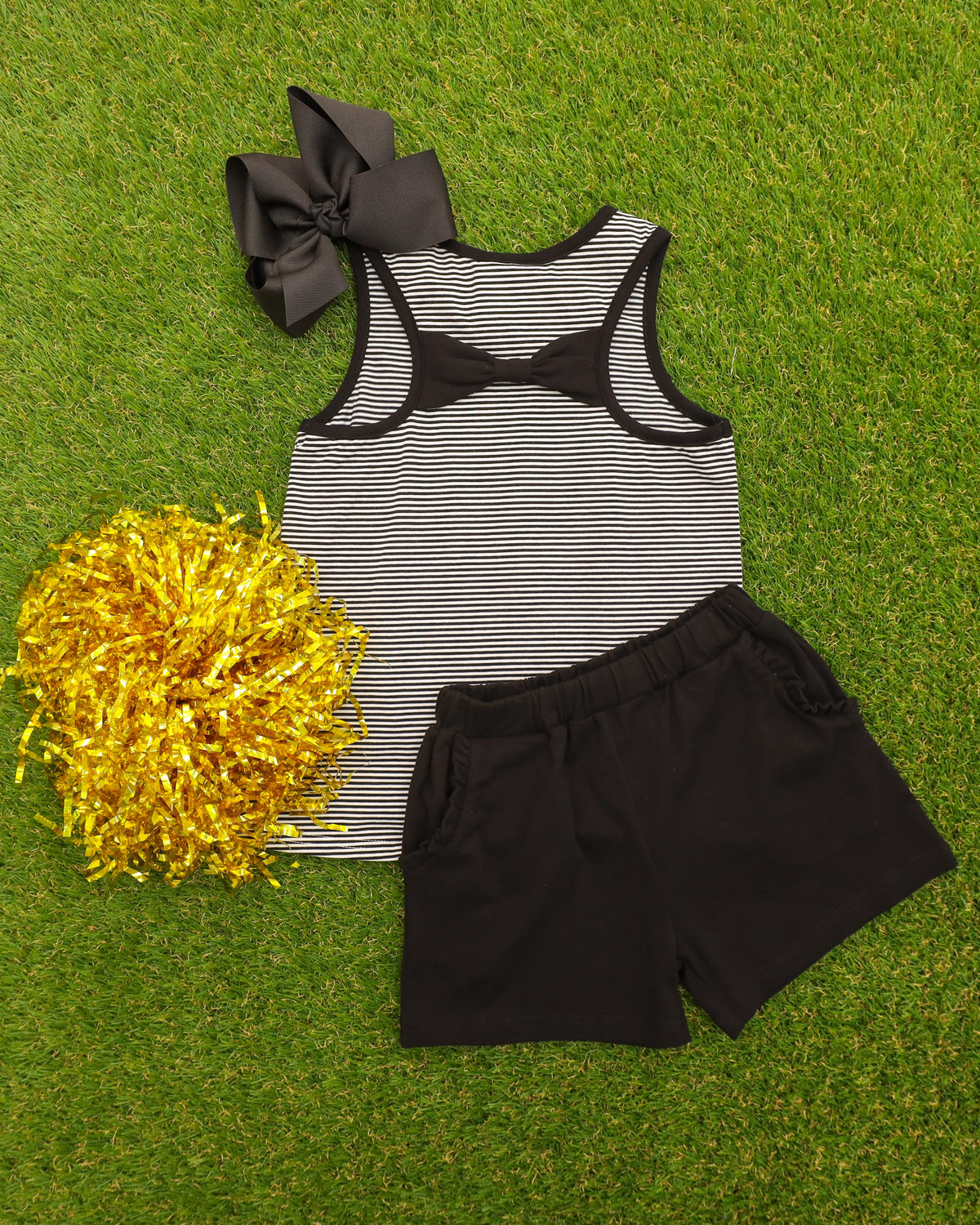 We've Got Spirit Bow Back Short Set- Black Stripe