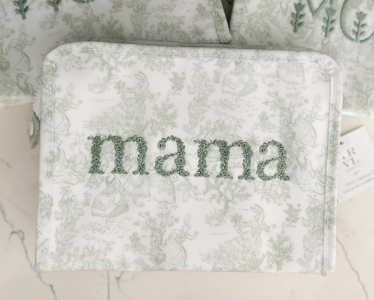 Mama Floral Embroidered Green Bunny Toile Medium Roadie
