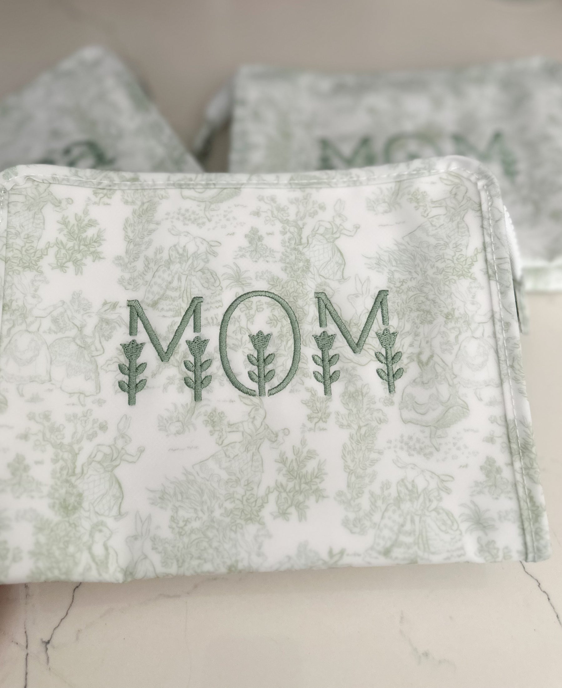 Mom Scandi Floral Embroidered Green Bunny Toile Medium Roadie