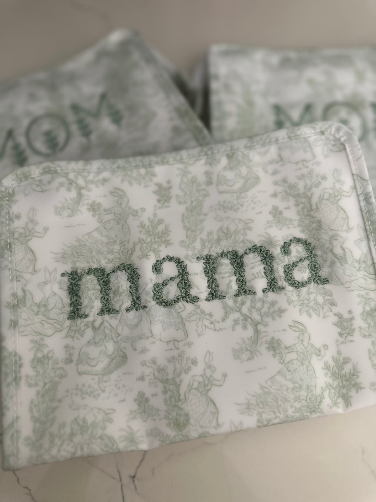 Mama Floral Embroidered Green Bunny Toile Medium Roadie