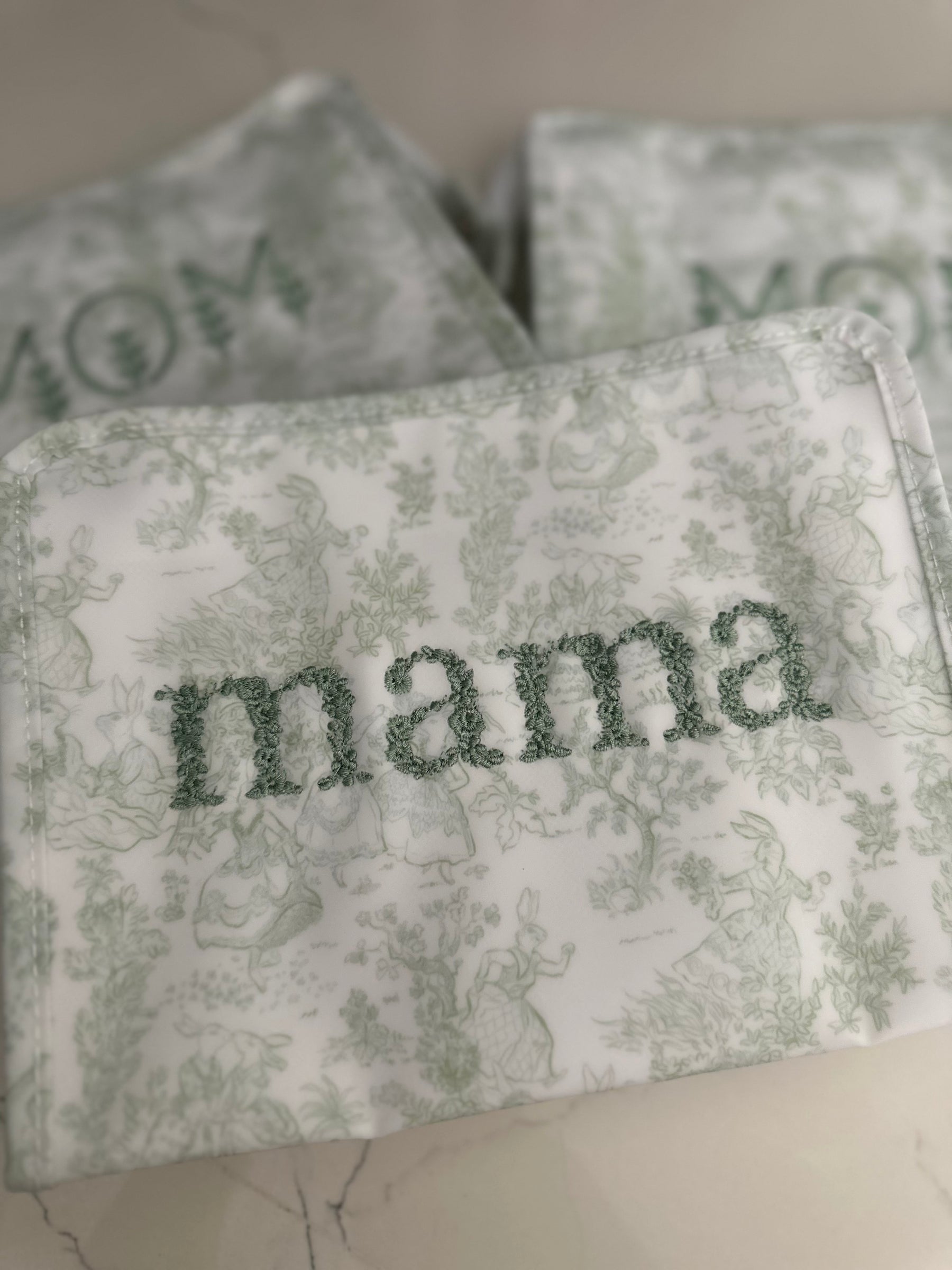 Mama Floral Embroidered Green Bunny Toile Medium Roadie