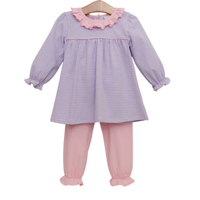Audrey Bloomer Pant Set- Lavender Stripe / Light Pink