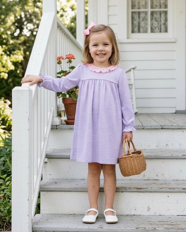 Audrey Dress- Lavender Stripe / Light Pink