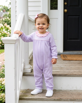 Audrey Romper- Lavender Stripe / Light Pink