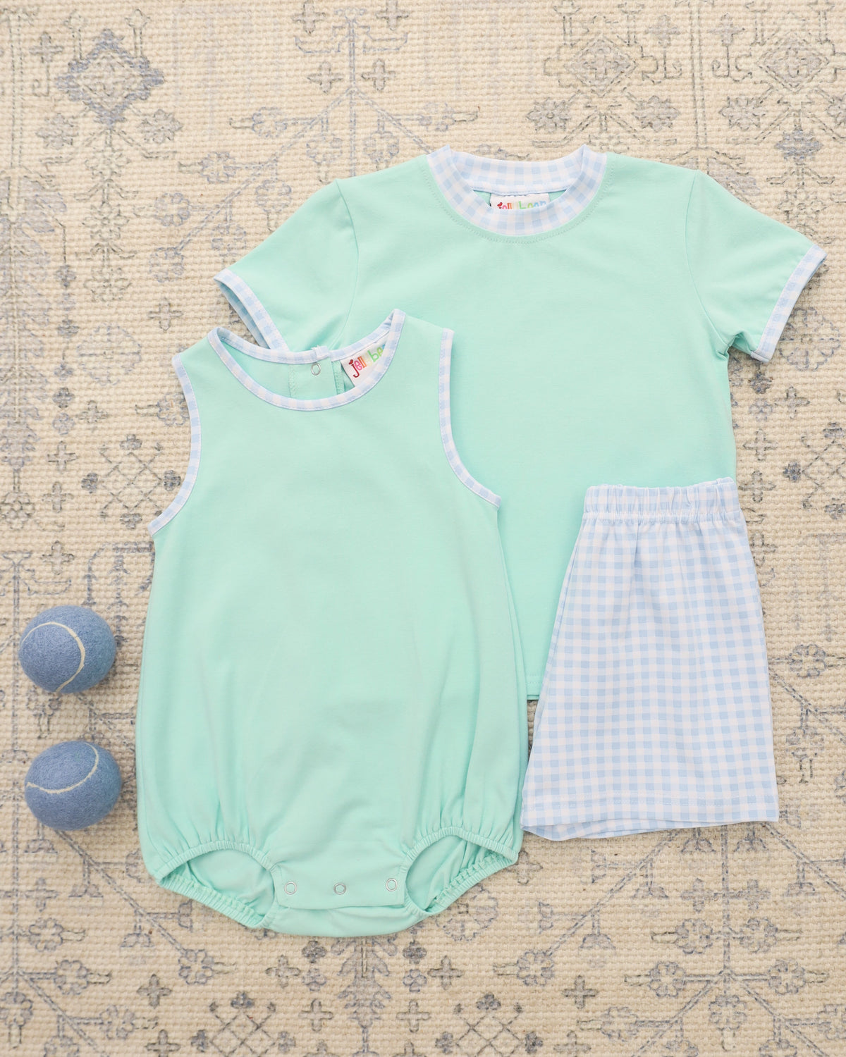 Avery Bubble- Mint with Light Blue Gingham