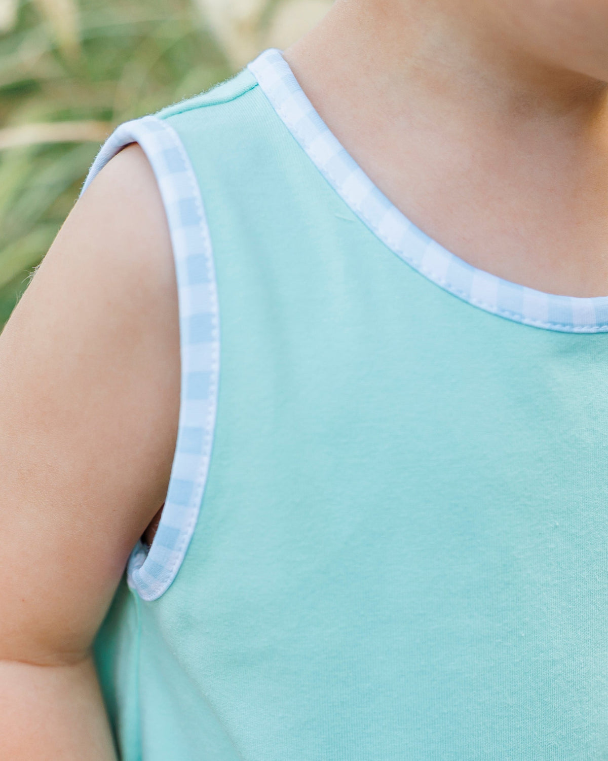 Avery Bubble- Mint with Light Blue Gingham