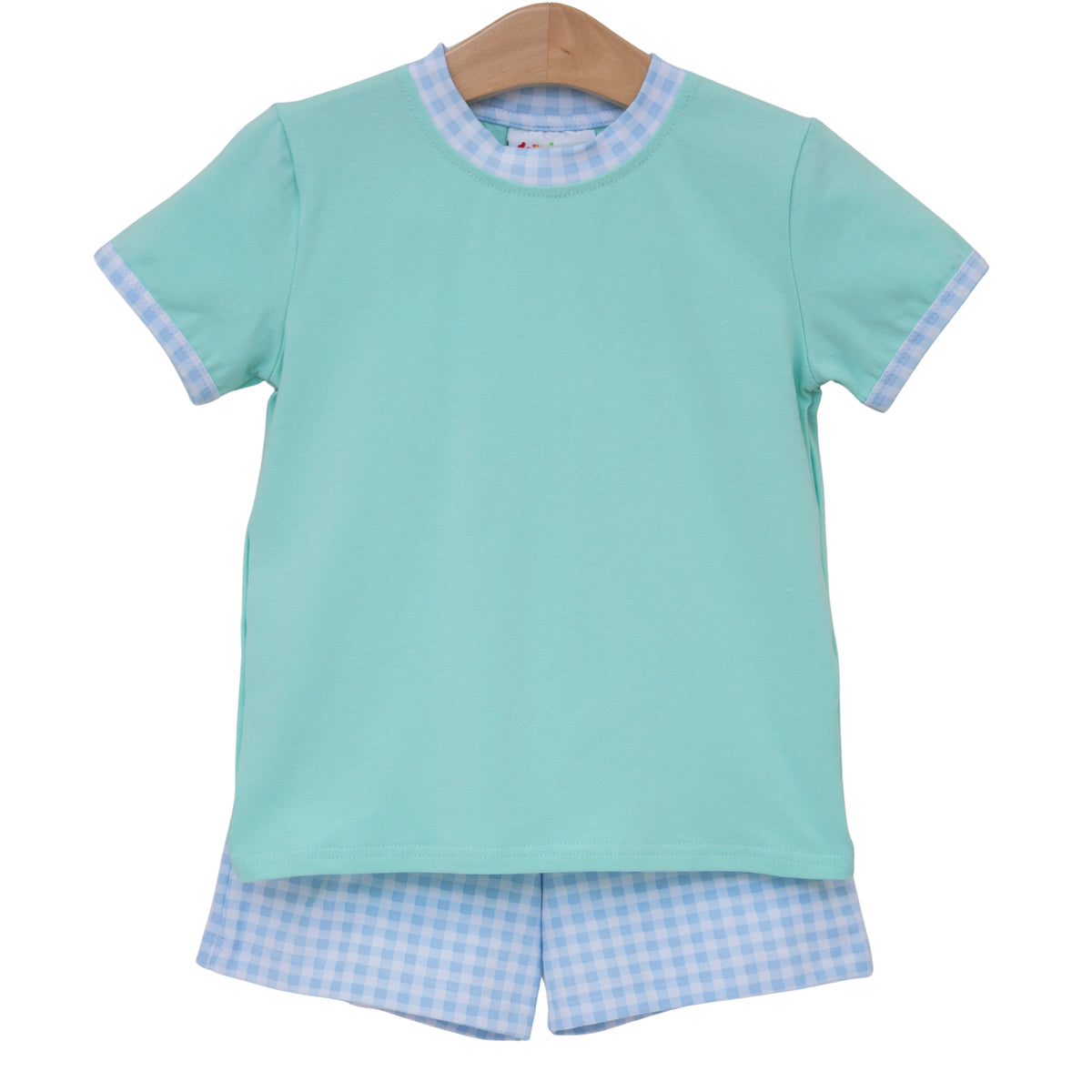 Avery Short Set- Mint with Light Blue Gingham