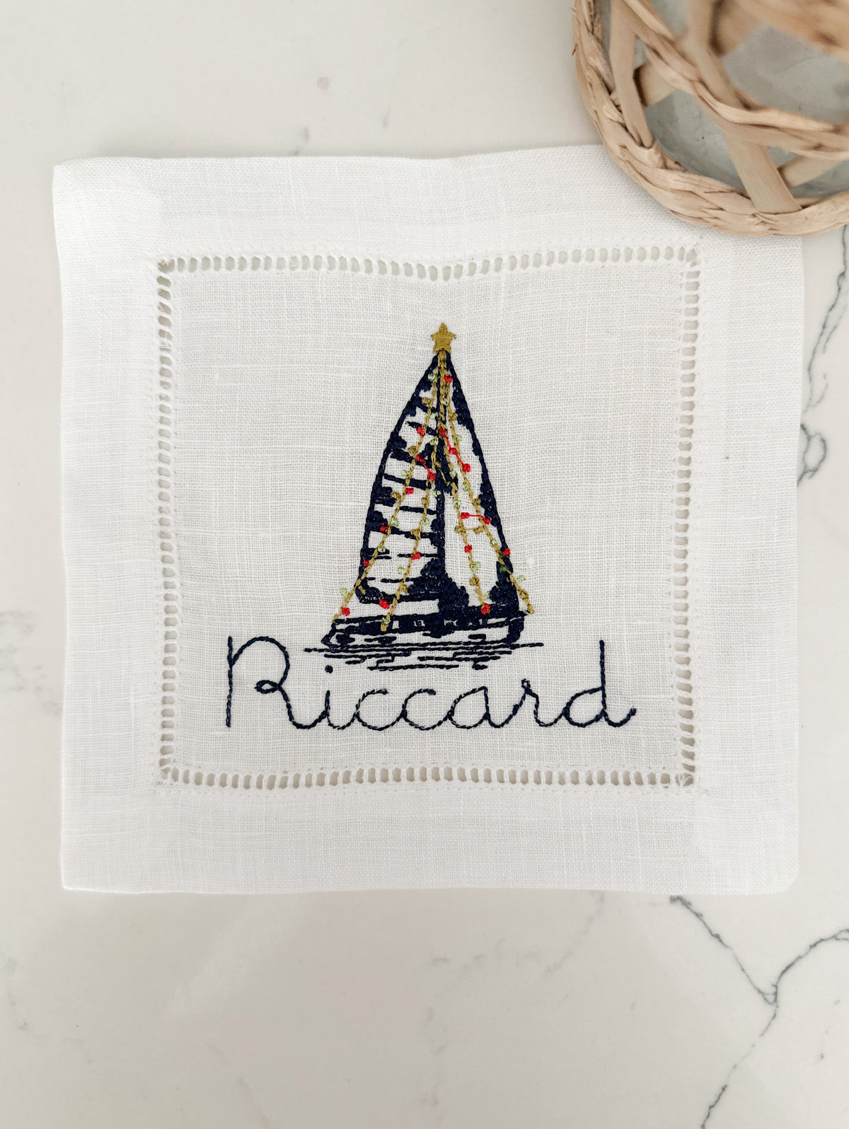 Personalized Christmas Sailboat Cocktial Napkins