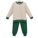 Connor Jogger Set- Tan Stripe / Hunter Green