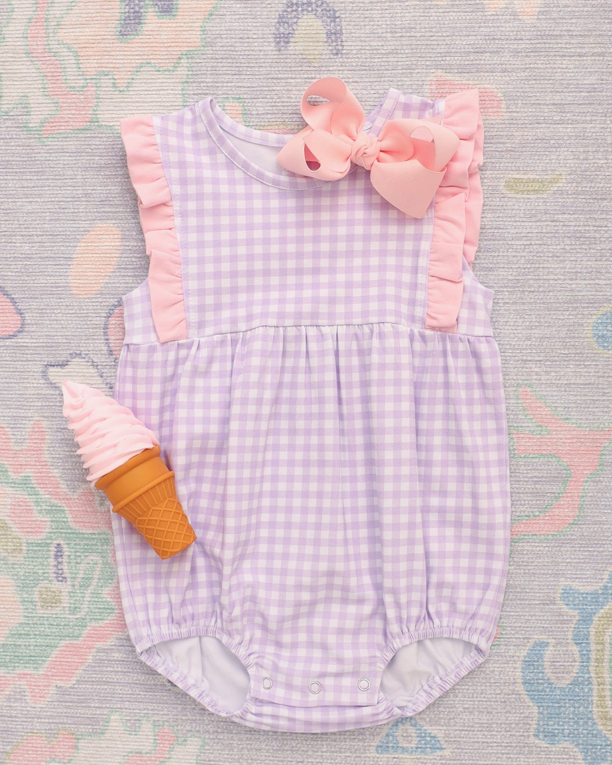 Evie Bubble- Lavender Gingham with Light Pink