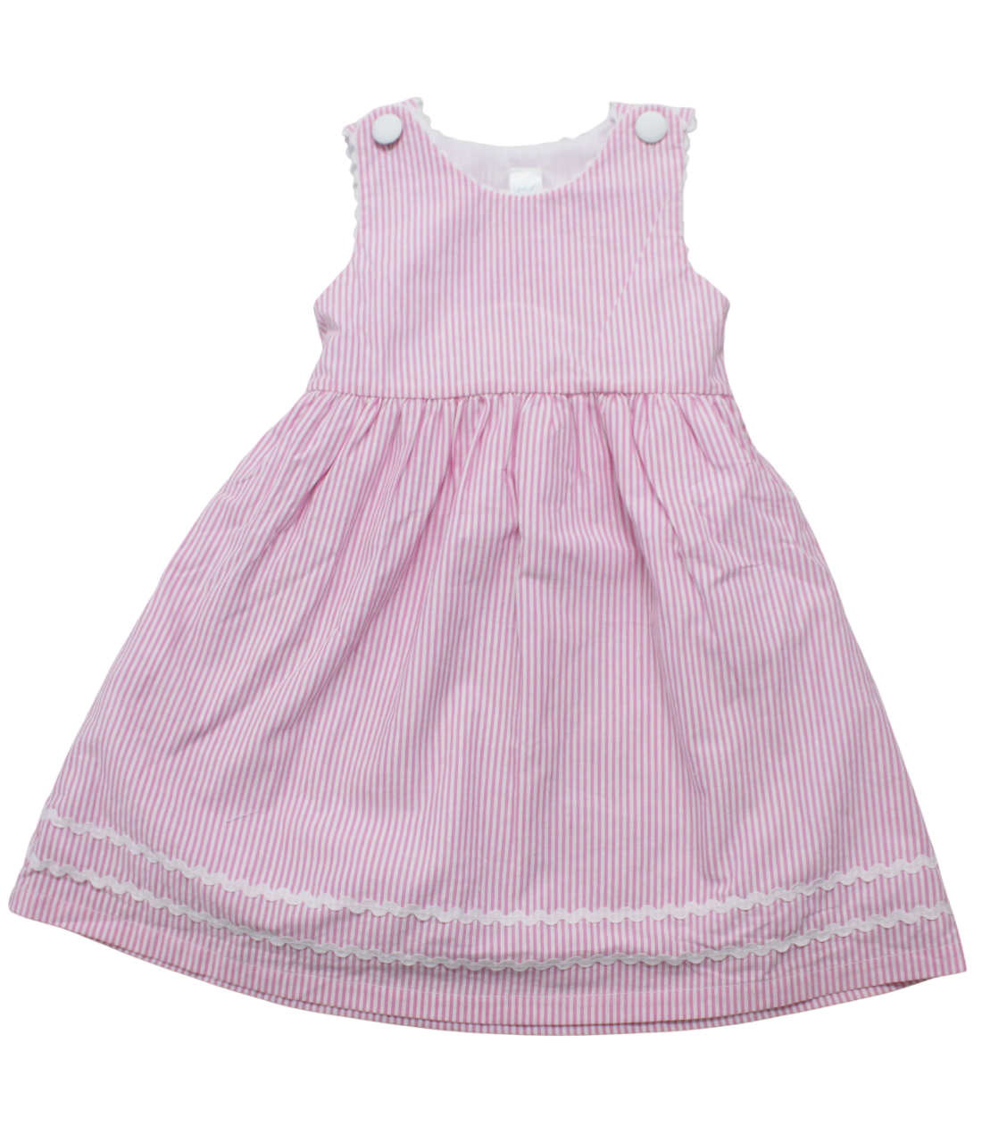 Hampton Pink Striped Seersucker Sun Dress w/ Ric Rac