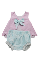 Hampton Pink with Light Blue Gingham Diaper Set