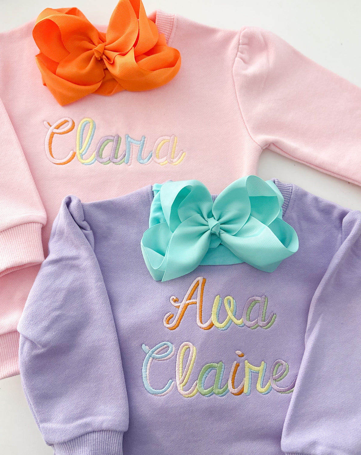 Rainbow Font Name Puff Sleeve Sweatshirt