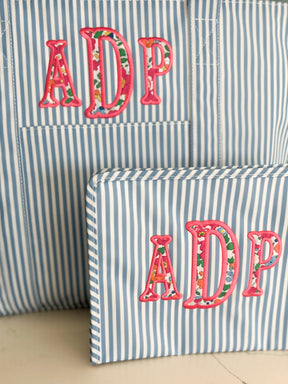 Chambray Stripe Roadie with Floral Monogram Applique