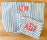 Chambray Stripe Jumbo Tote with Floral Monogram Applique