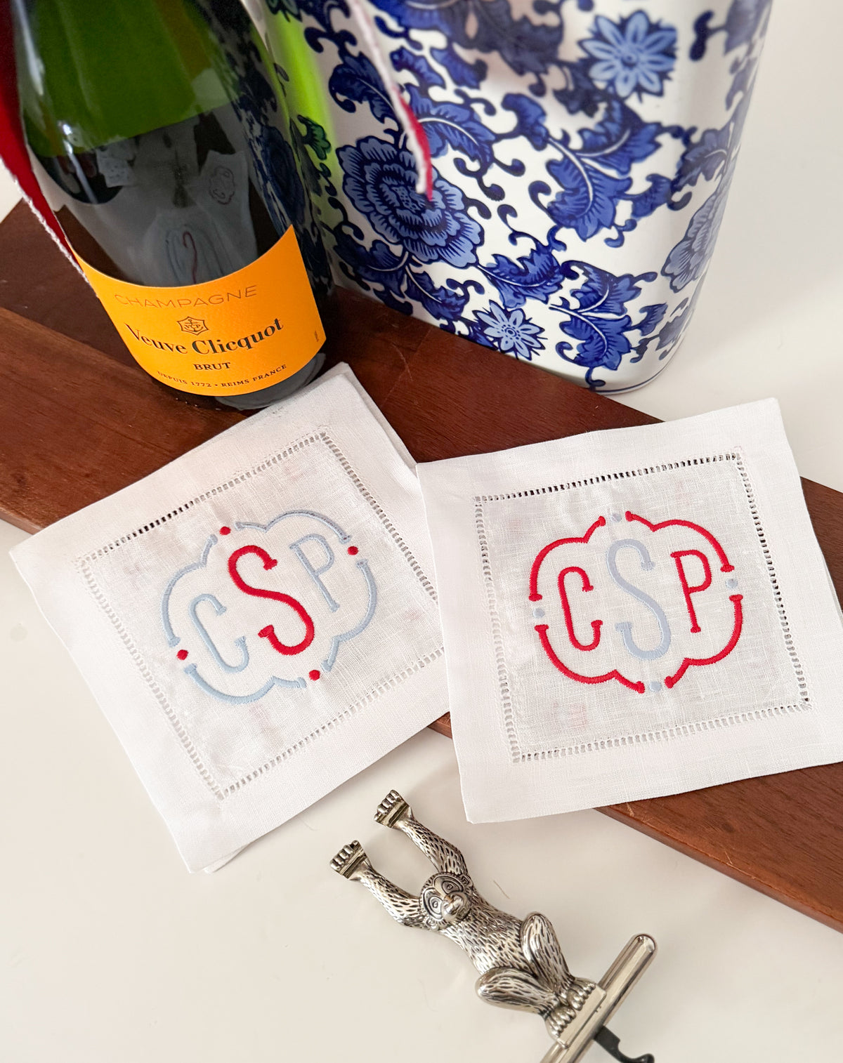 Red White and Blue Monogrammed Cocktail Napkins