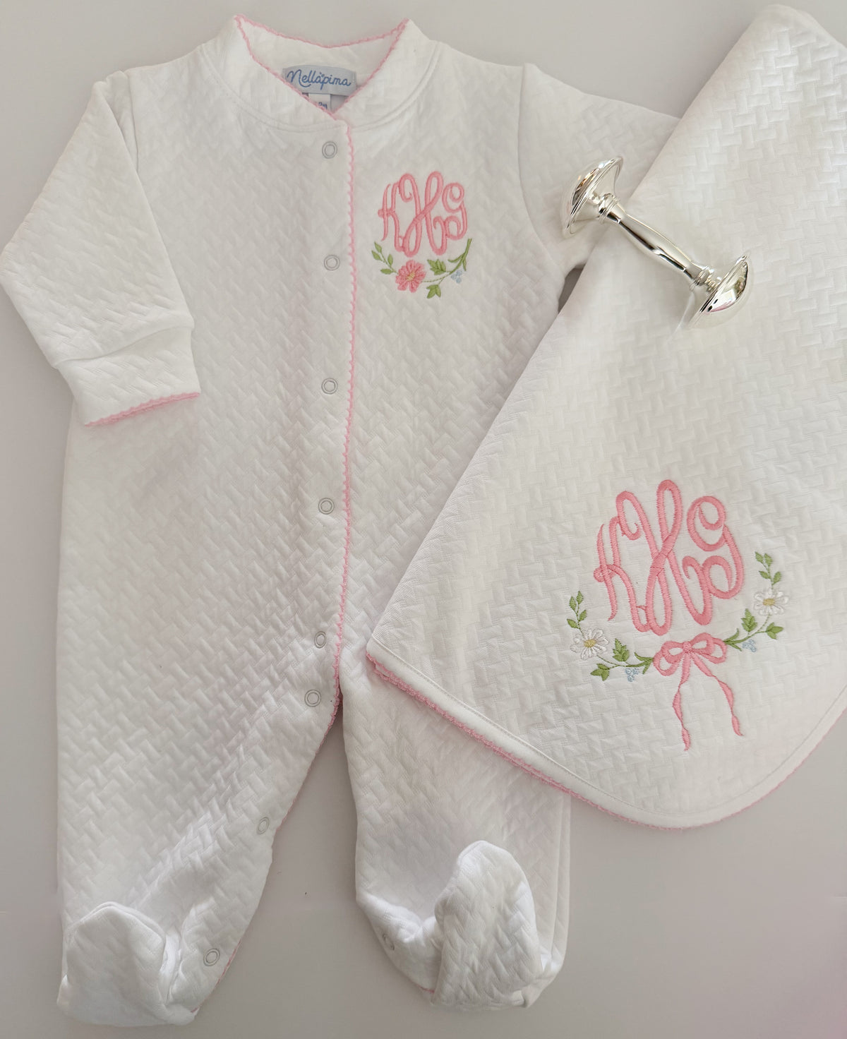 Nella Pima Basket Weave Pink Set with Florals