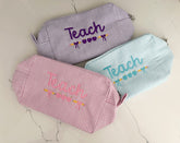 “Teach” Embroidered Gingham Everything Bag