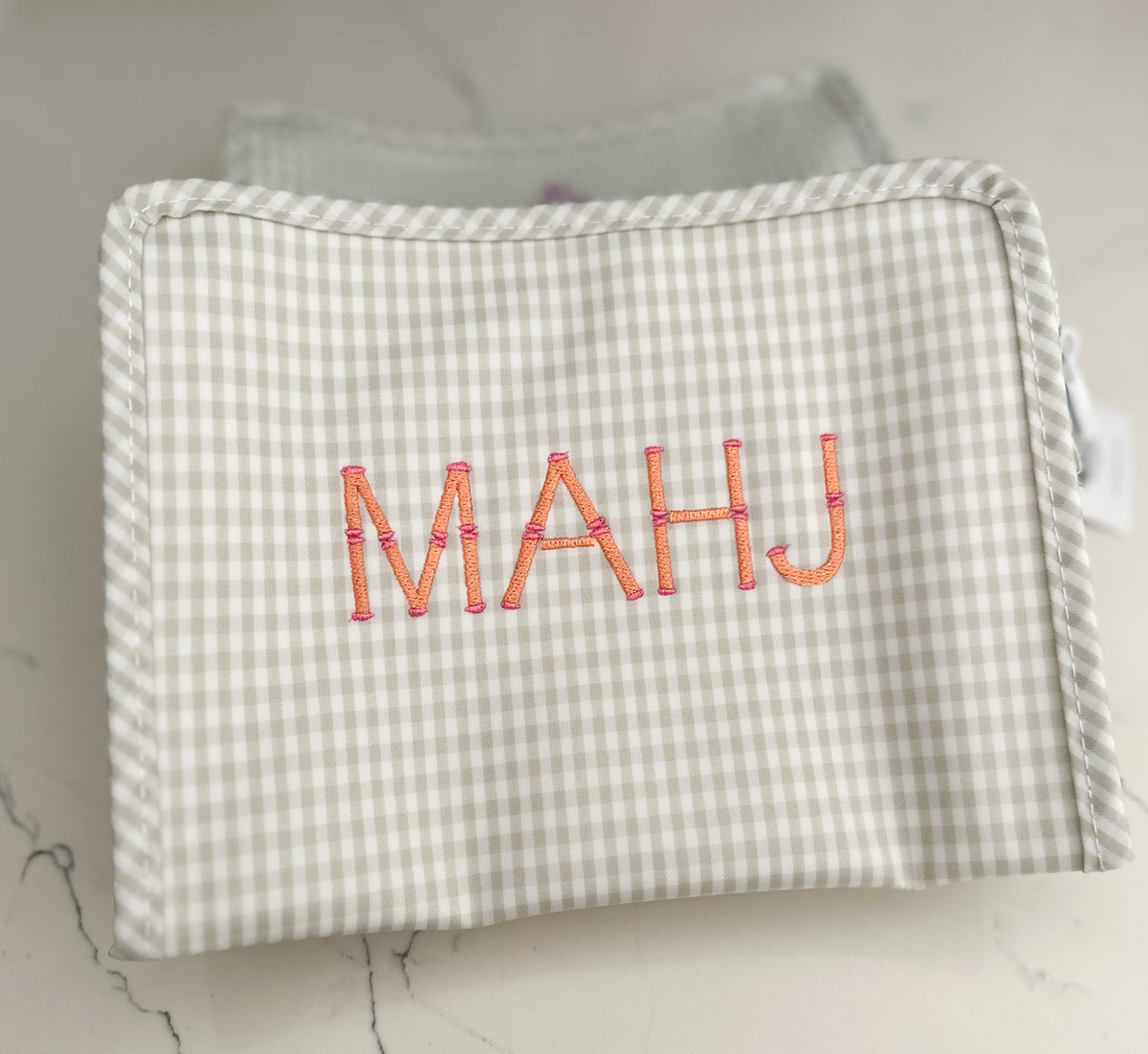 Gingham Pearl Gray “Mahj” Embroidered Medium Roadie