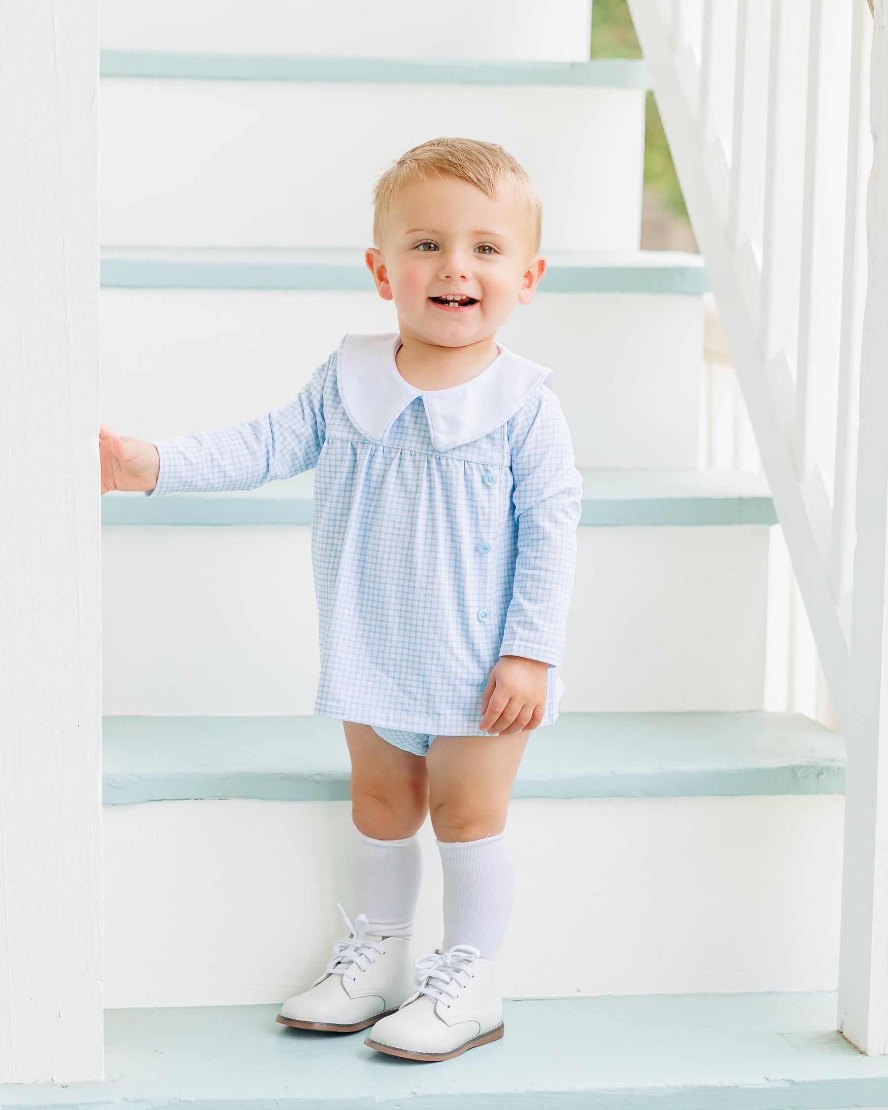 Liam Diaper Set- Light Blue Windowpane