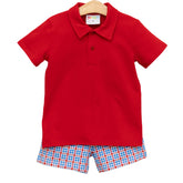 Patriotic Plaid Michael Polo Short Set