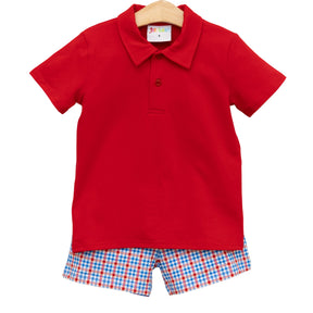 Patriotic Plaid Michael Polo Short Set