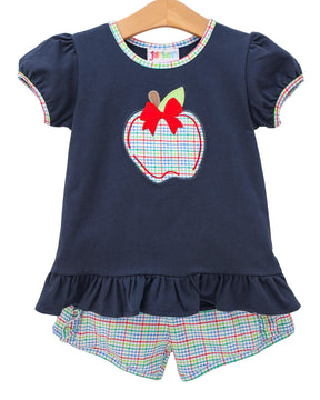 Primary Plaid Apple Ruffle Short Set