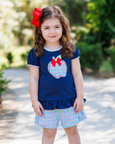 Primary Plaid Apple Ruffle Short Set