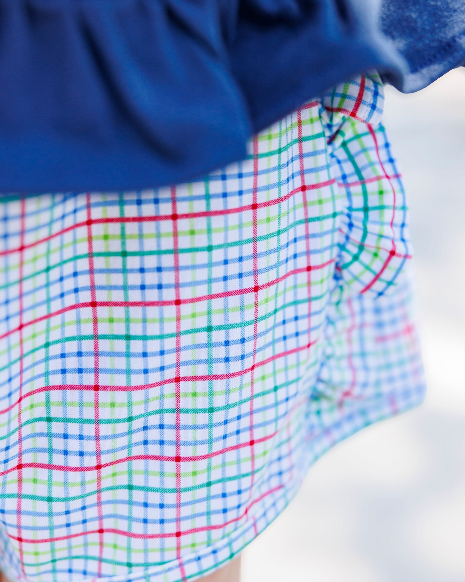 Primary Plaid Apple Ruffle Short Set