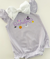Knit Stripe Flutter Sleeve Bubble with Halloween Name