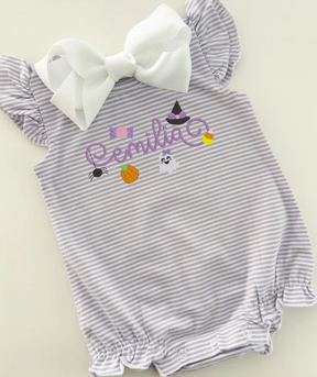 Knit Stripe Flutter Sleeve Dress with Halloween Name