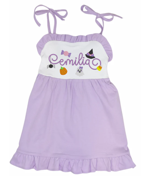 Purple Tie Sundress with Purple Halloween Name