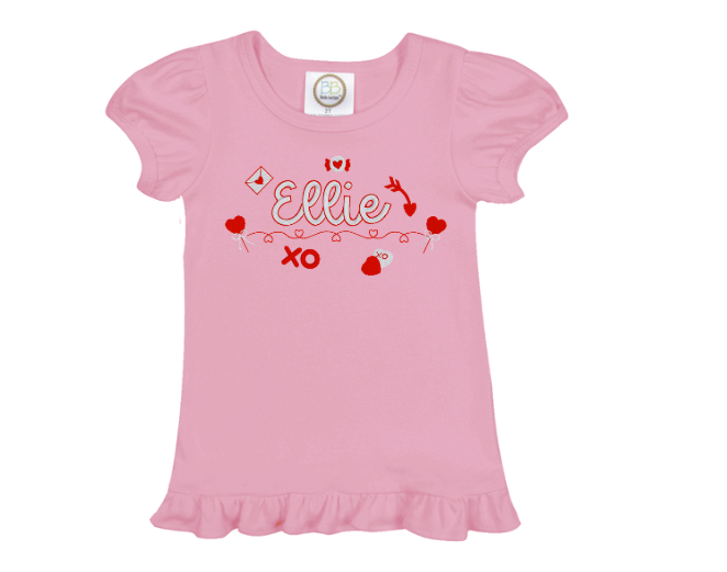 Girl's Valentine Motif Ruffle T-Shirt