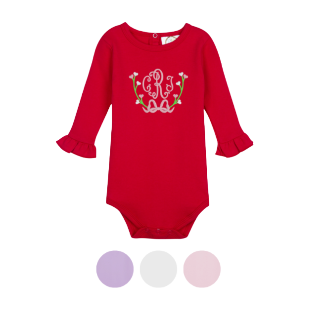 Heart Crest Long Sleeve Ruffle Onesie
