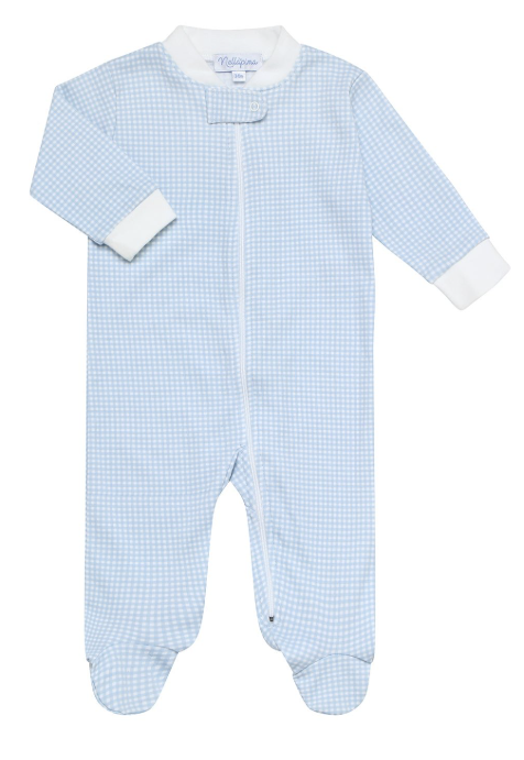 Blue Gingham Zipper Footie