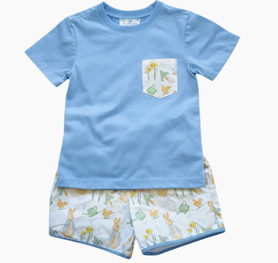 Boy's Watercolor Rabbit Print Short Set