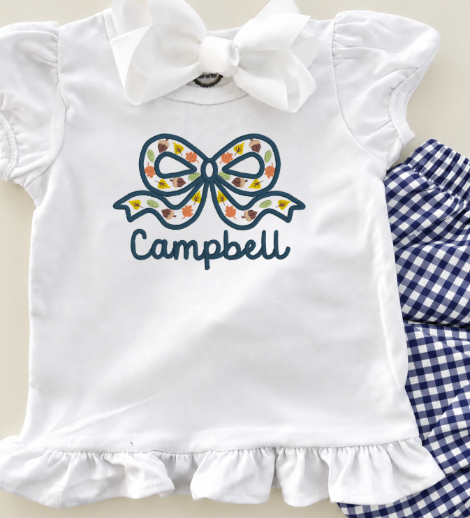 Girl’s Navy Fall Bow T-Shirt