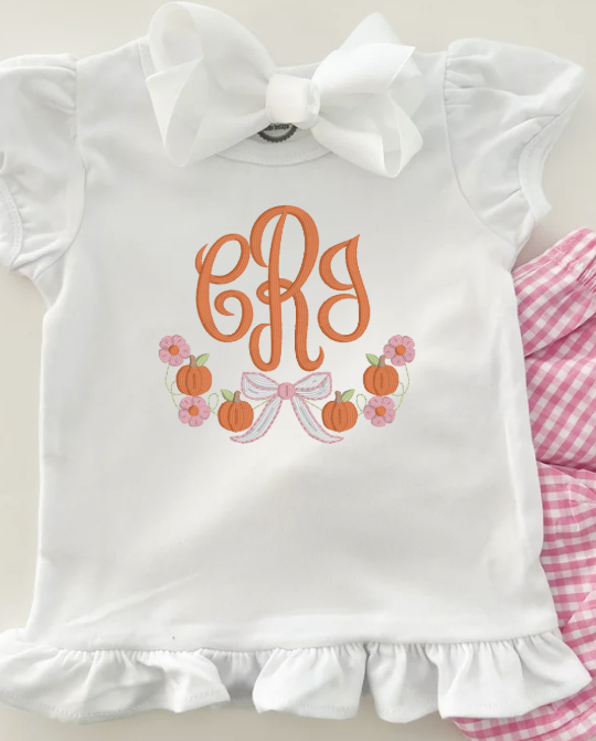 Girl's Floral Pumpkin Monogram