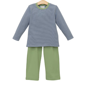 Thomas Pant Set- Dusty Blue Stripe / Sage