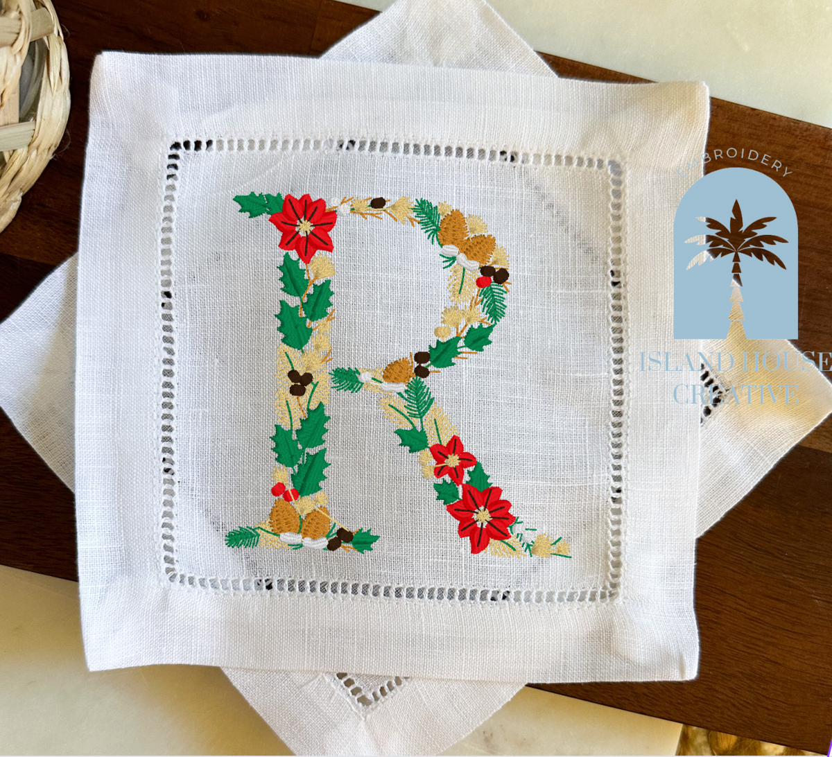 Single Initial Holly Cocktail Napkin